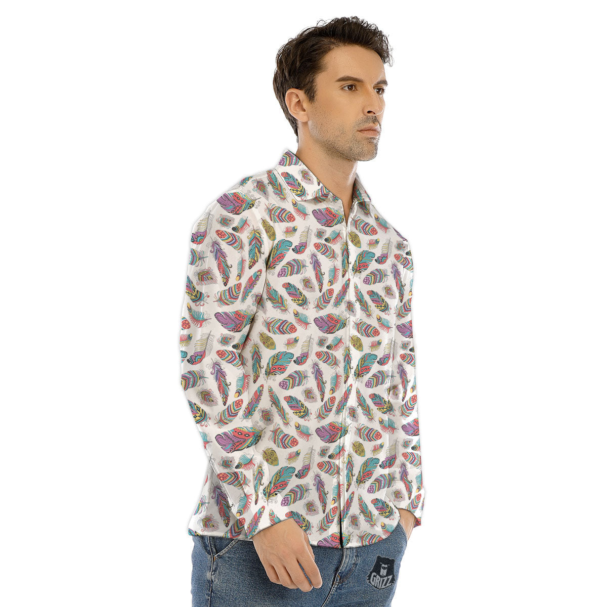 Feather Bohemian Print Pattern Men's Dress Shirts-grizzshop