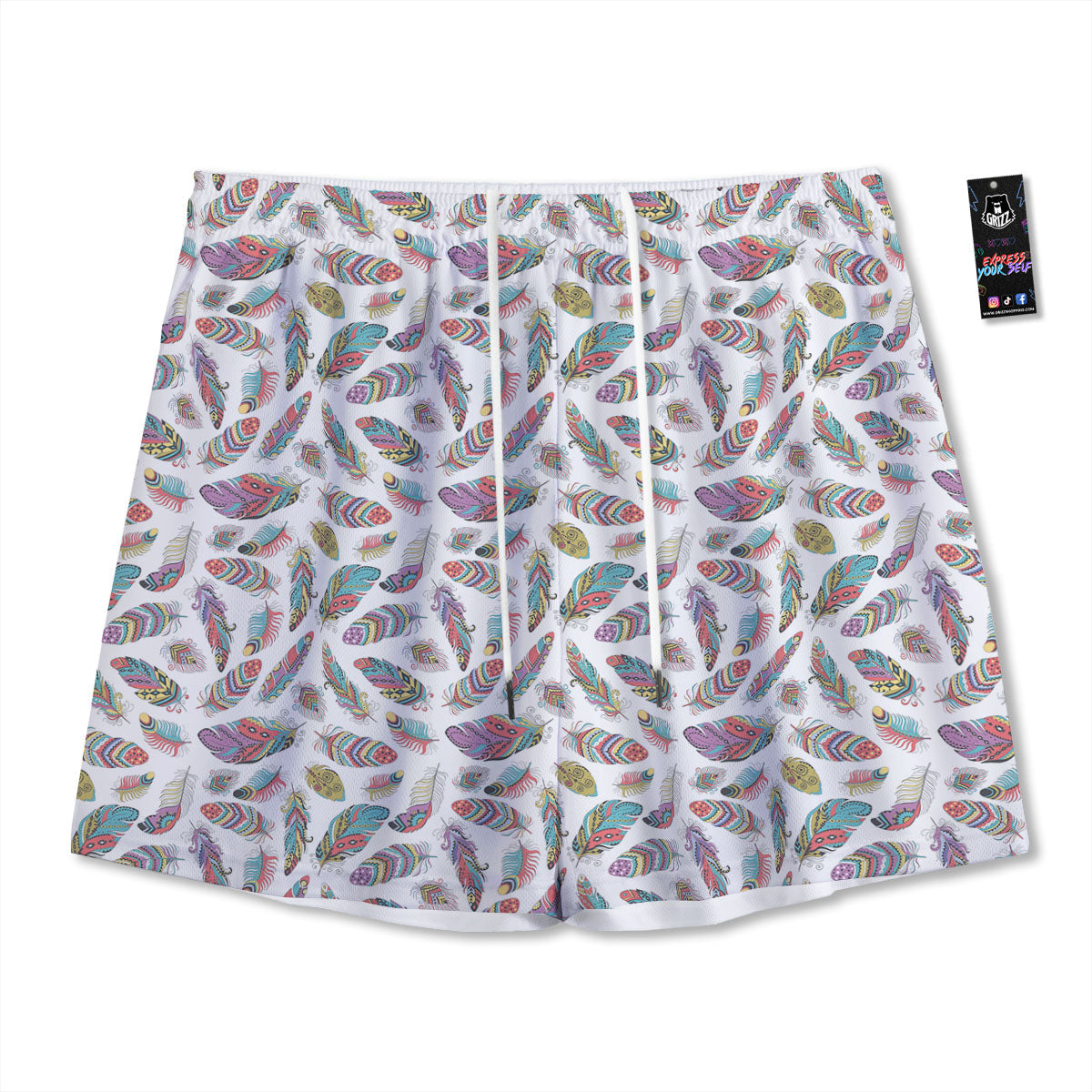 Flower And Tiger Embroidery Print Mesh Shorts