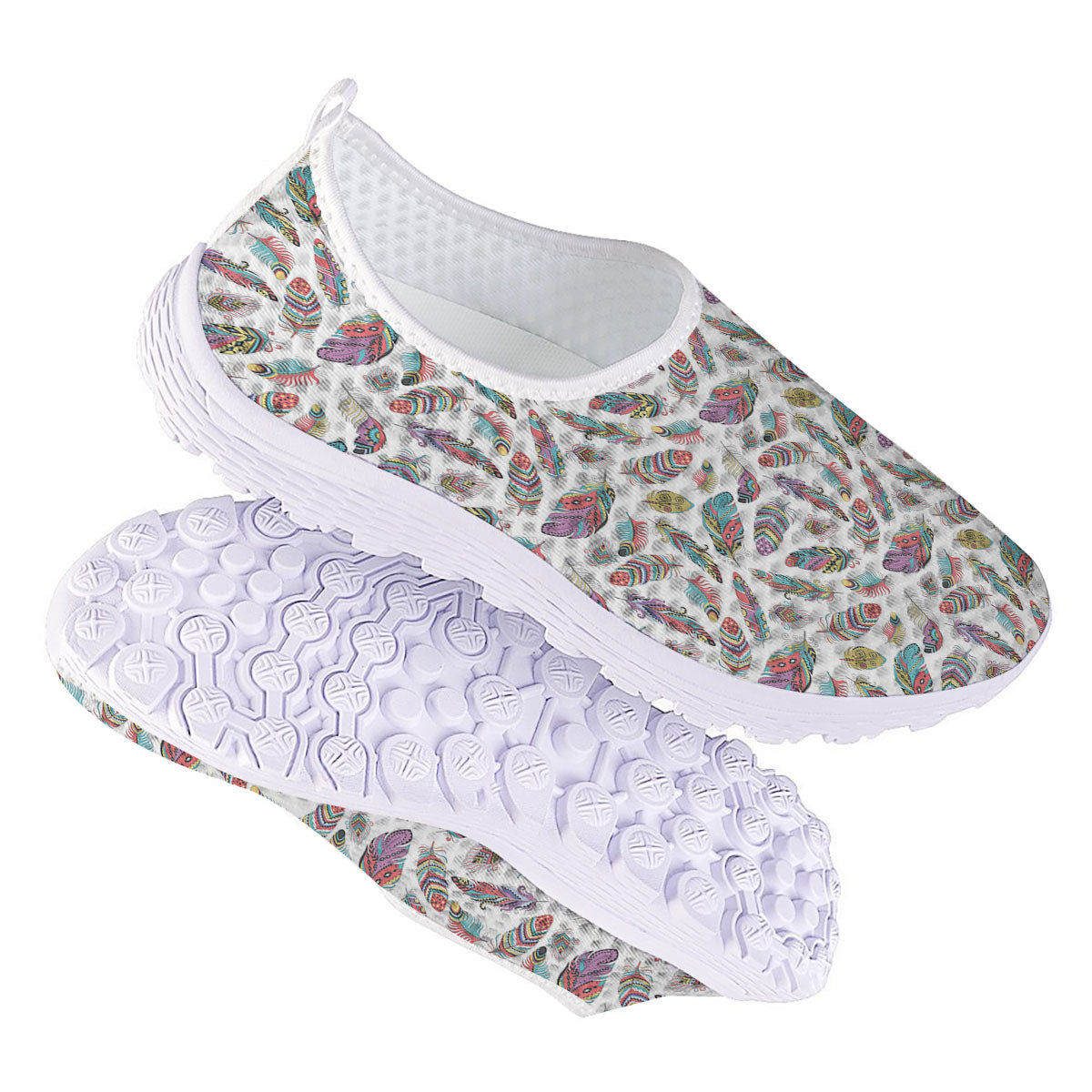 Feather Bohemian Print Pattern Nurse Shoes-grizzshop