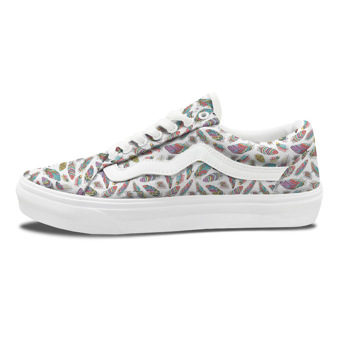Feather Bohemian Print Pattern Skate Shoes-grizzshop