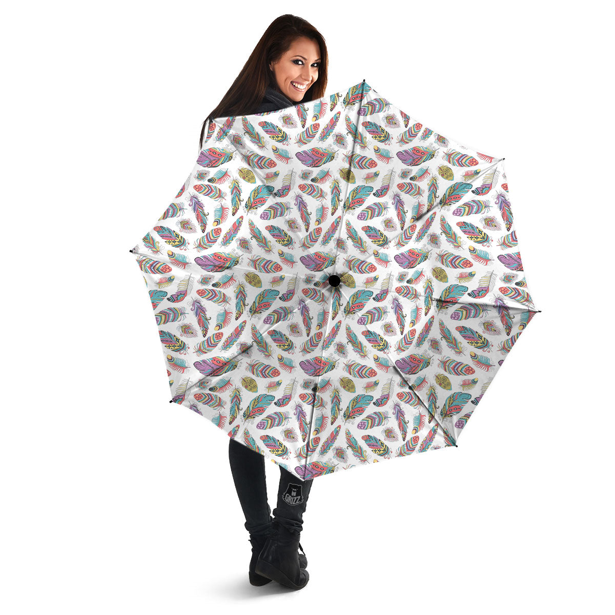 Feather Bohemian Print Pattern Umbrella-grizzshop