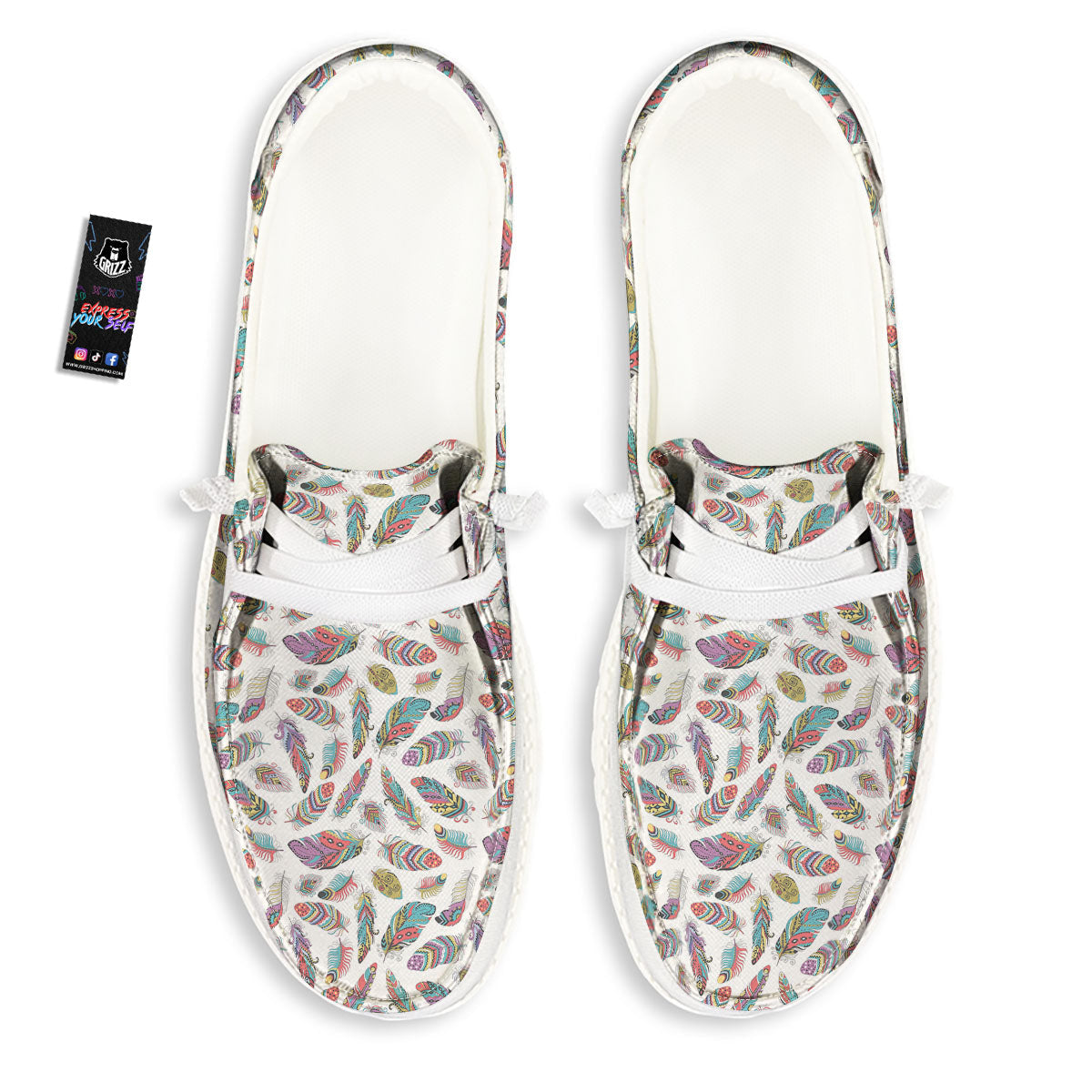 Feather Bohemian Print Pattern White Loafers-grizzshop