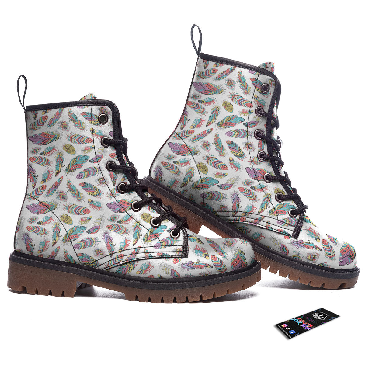 Feather Bohemian Print Pattern Work Boots-grizzshop