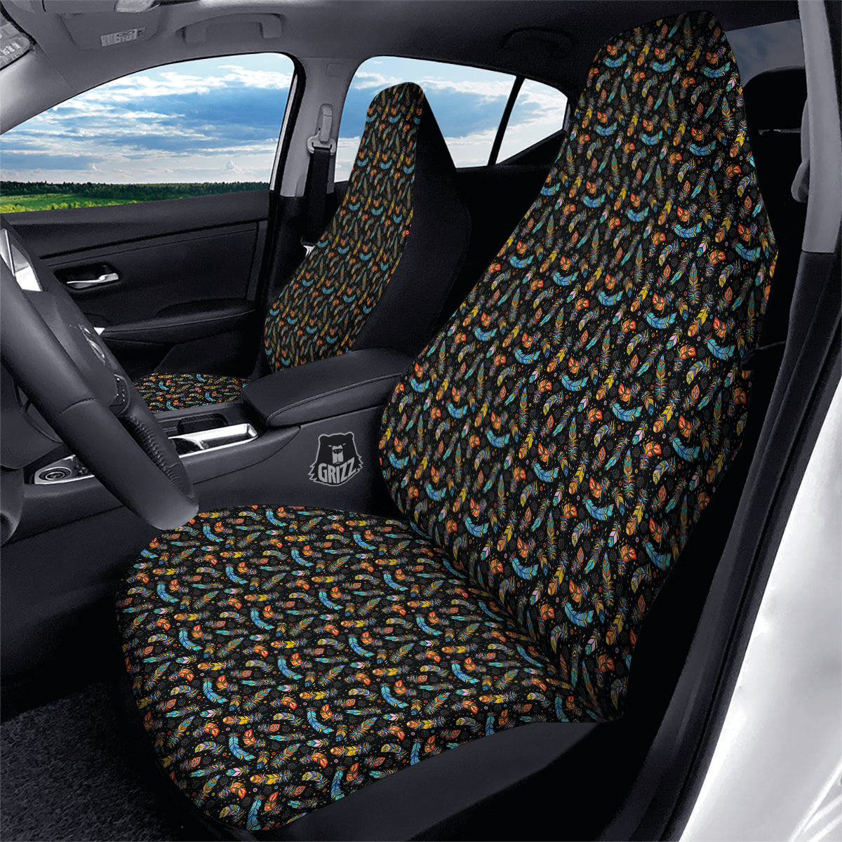 Feather Boho Print Pattern Car Seat Covers-grizzshop