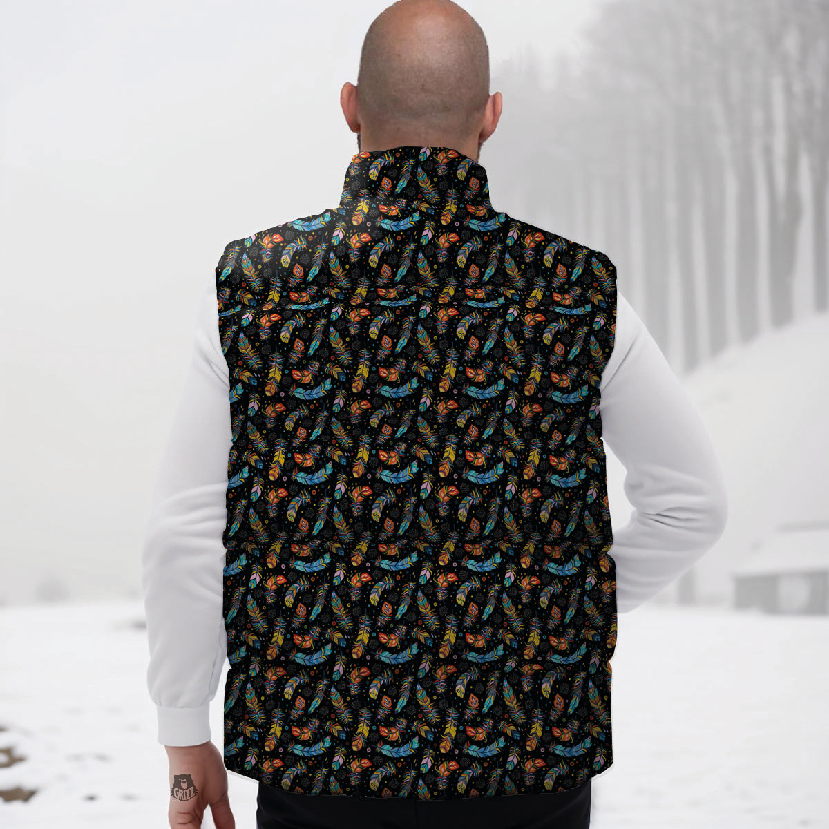 Feather Boho Print Pattern Down Vest-grizzshop