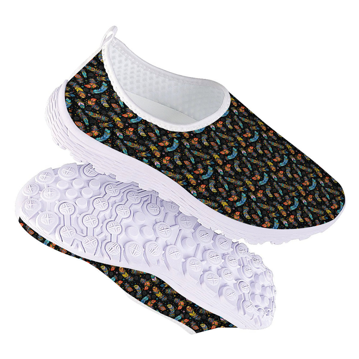 Feather Boho Print Pattern Nurse Shoes-grizzshop