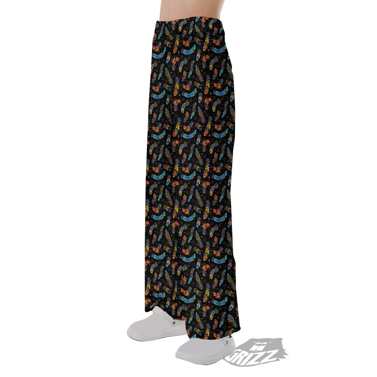 Feather Boho Print Pattern Pajama Pants-grizzshop