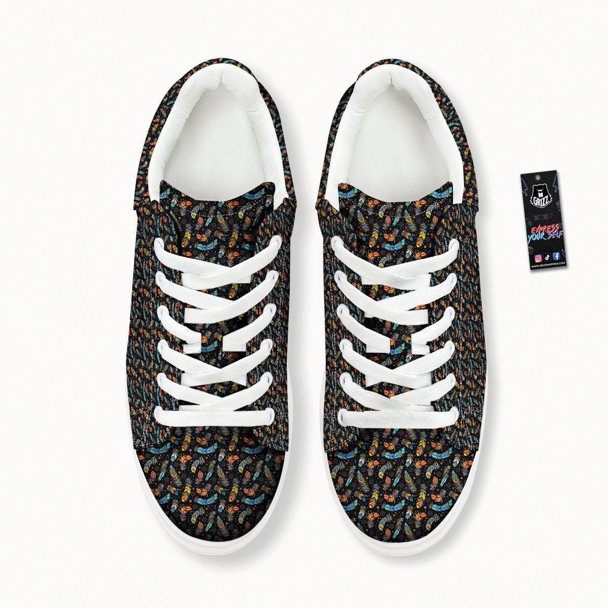 Feather Boho Print Pattern Platform Shoes-grizzshop