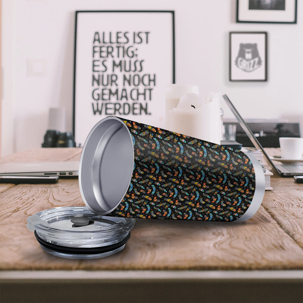 Feather Boho Print Pattern Tumbler-grizzshop