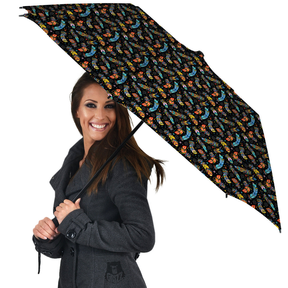 Feather Boho Print Pattern Umbrella-grizzshop