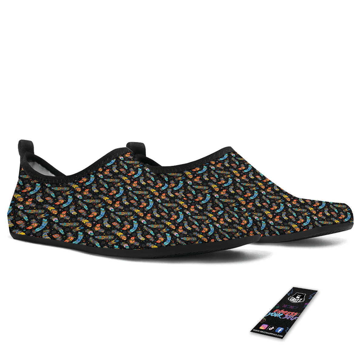 Feather Boho Print Pattern Water Shoes-grizzshop