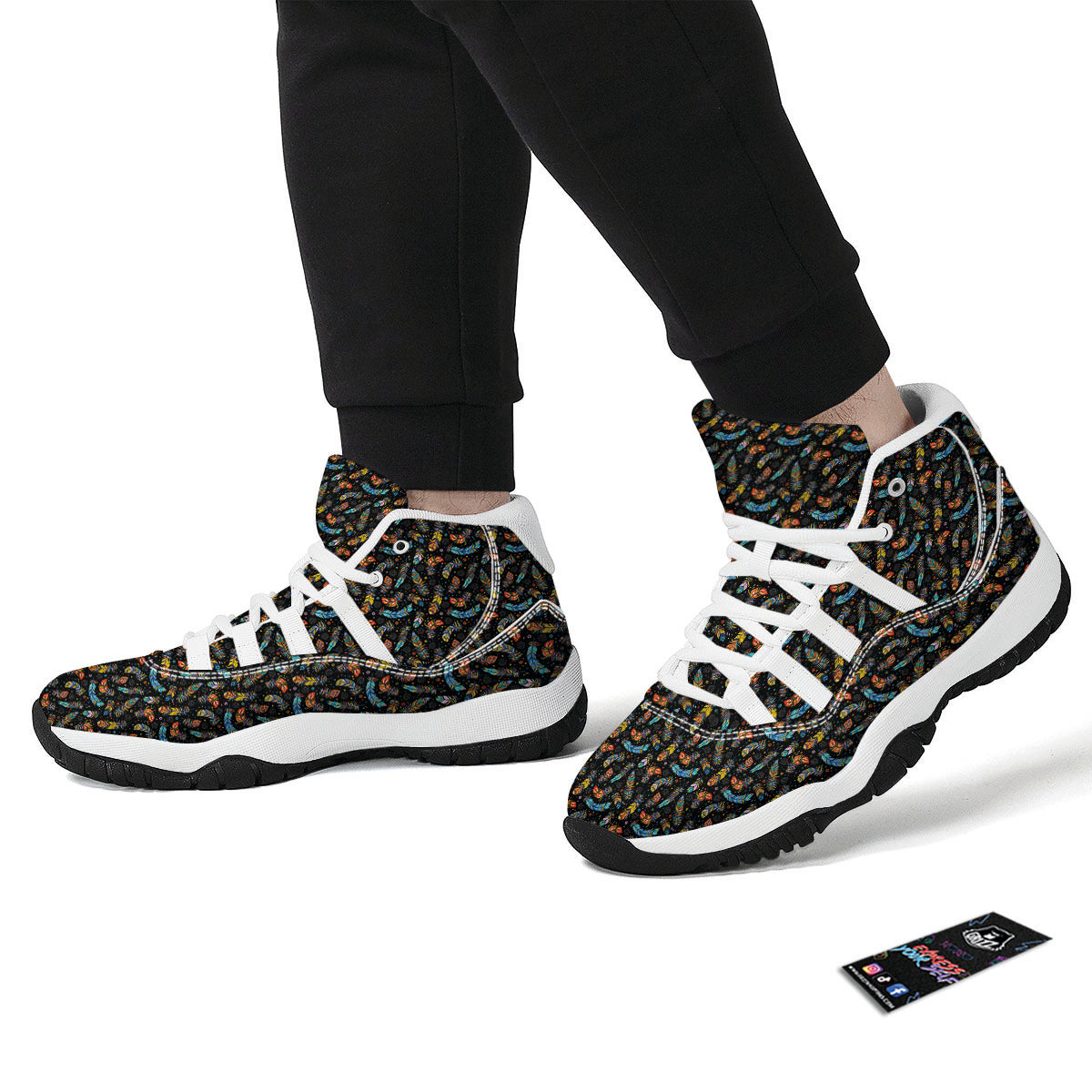 Feather Boho Print Pattern White Bball Shoes-grizzshop