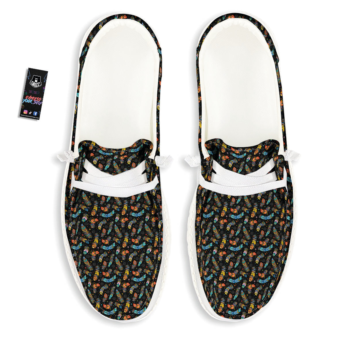 Feather Boho Print Pattern White Loafers-grizzshop