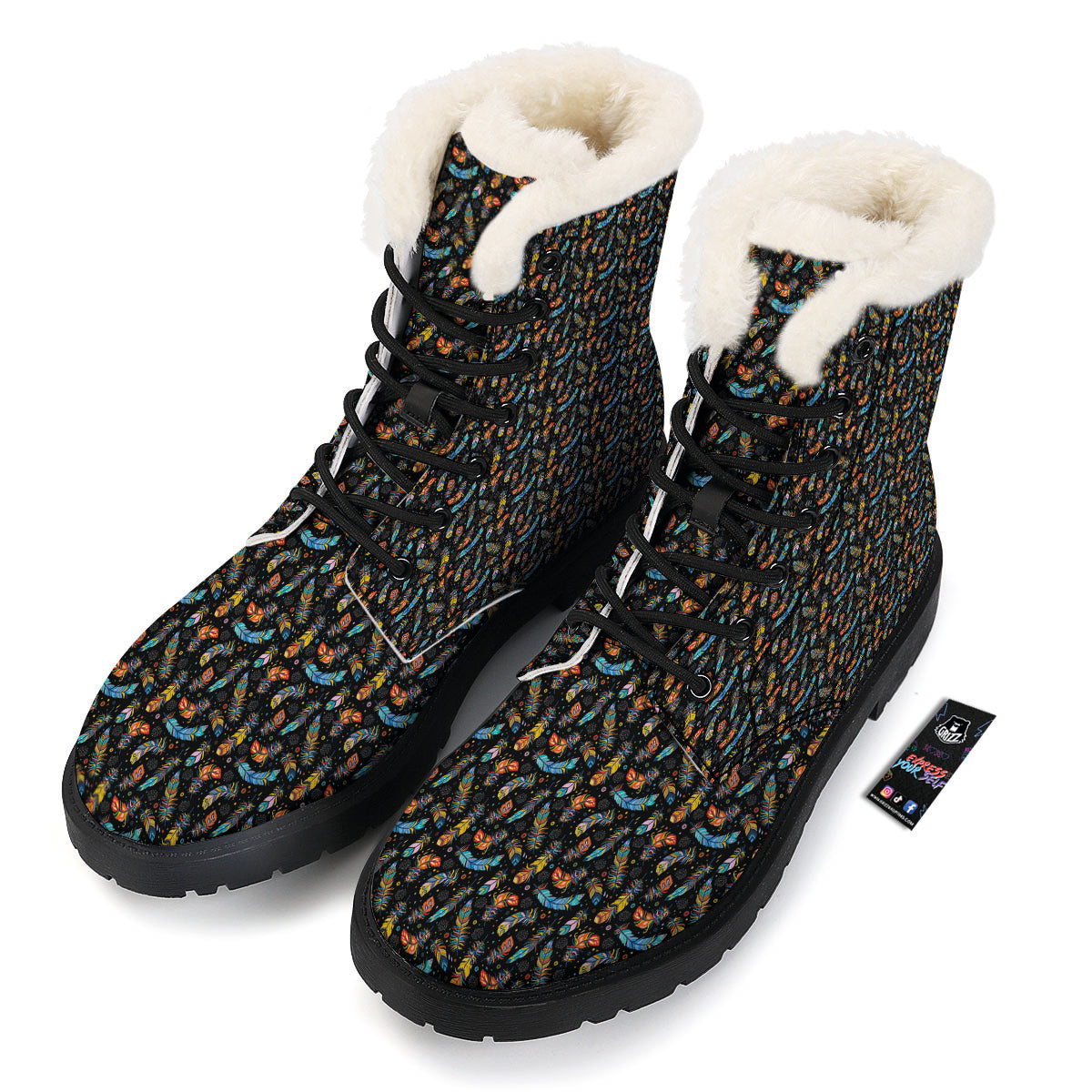 Feather Boho Print Pattern Winter Boots-grizzshop