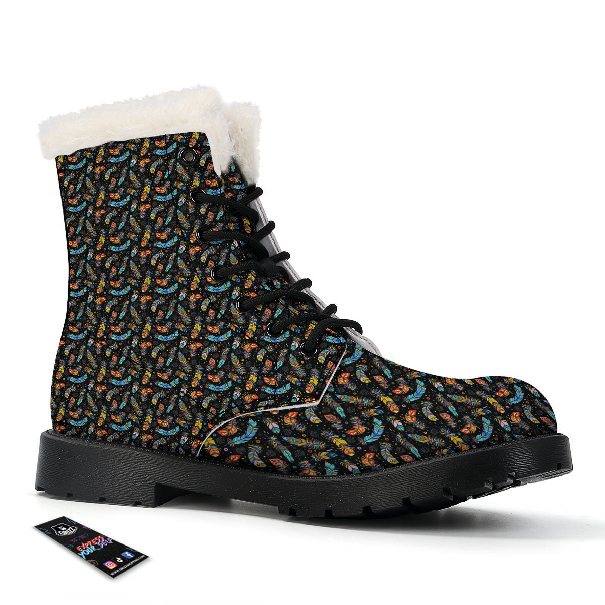 Feather Boho Print Pattern Winter Boots-grizzshop