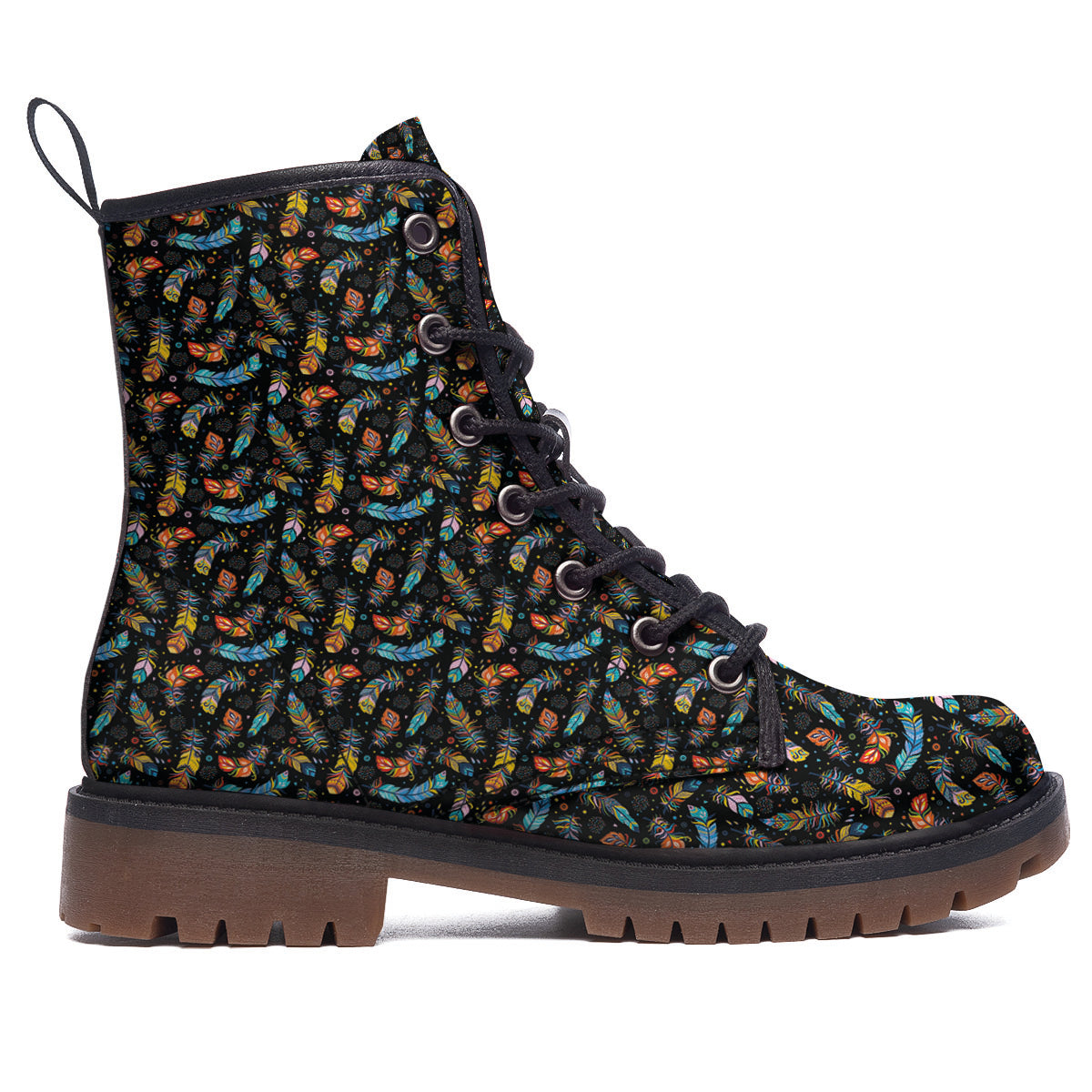 Feather Boho Print Pattern Work Boots-grizzshop
