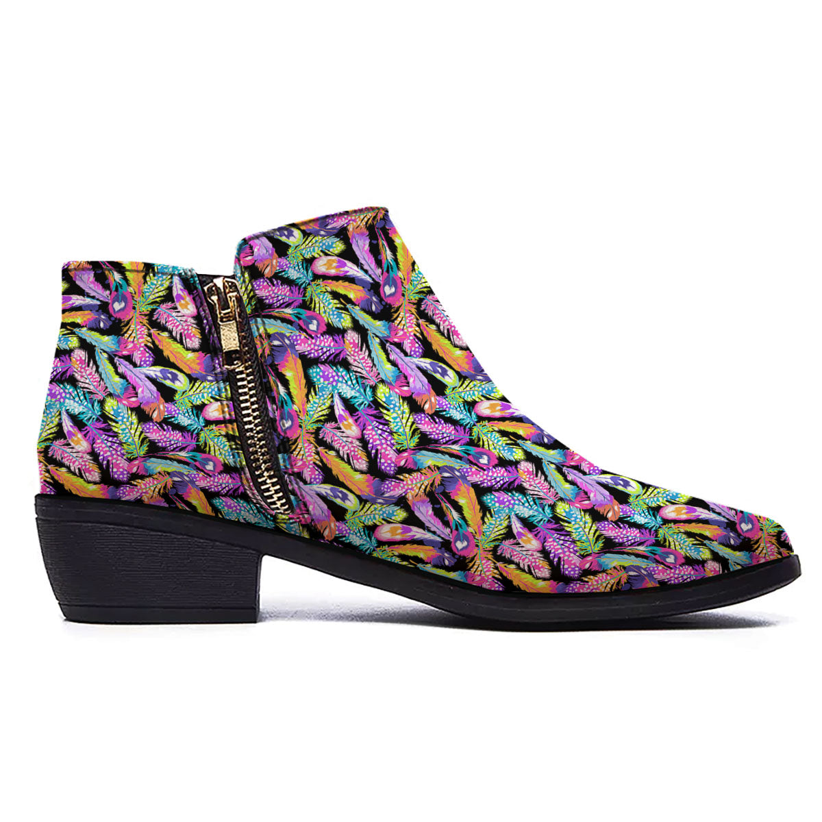 Feather Colorful Print Pattern Ankle Boots-grizzshop