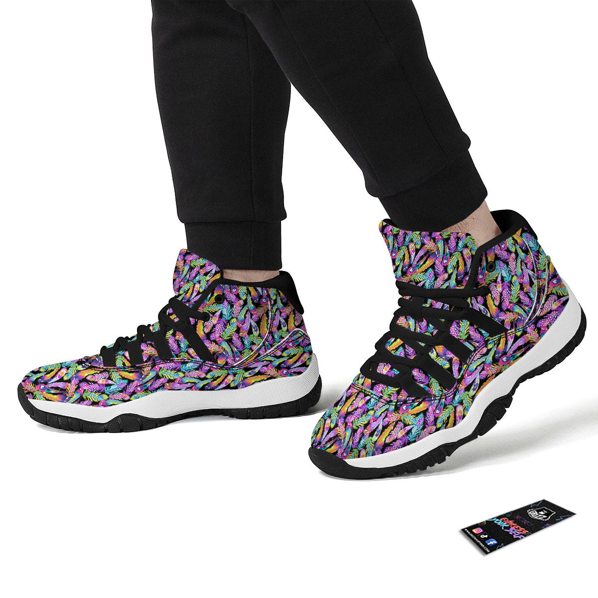 Feather Colorful Print Pattern Black Bball Shoes-grizzshop