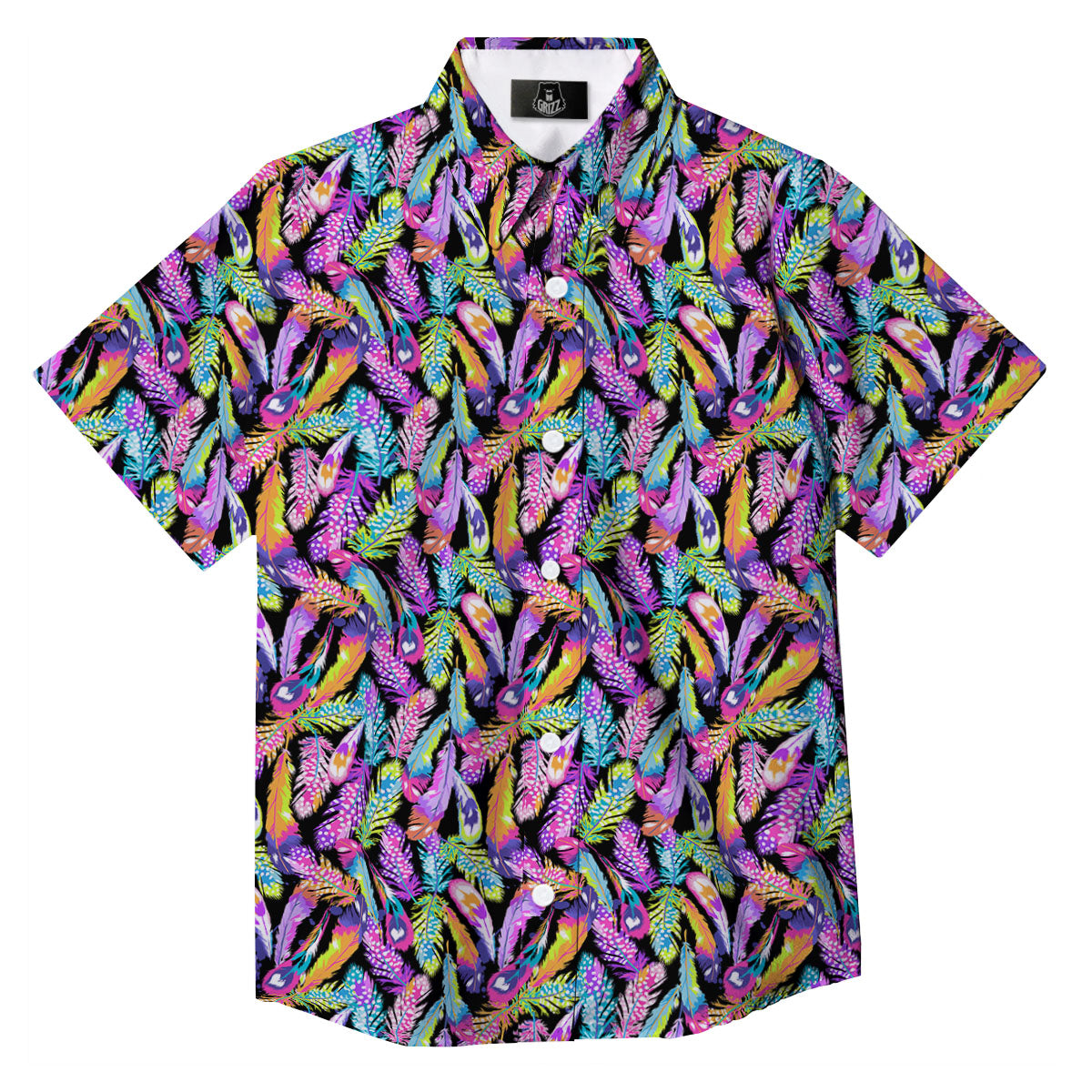 Feather Colorful Print Pattern Button Up Shirt-grizzshop