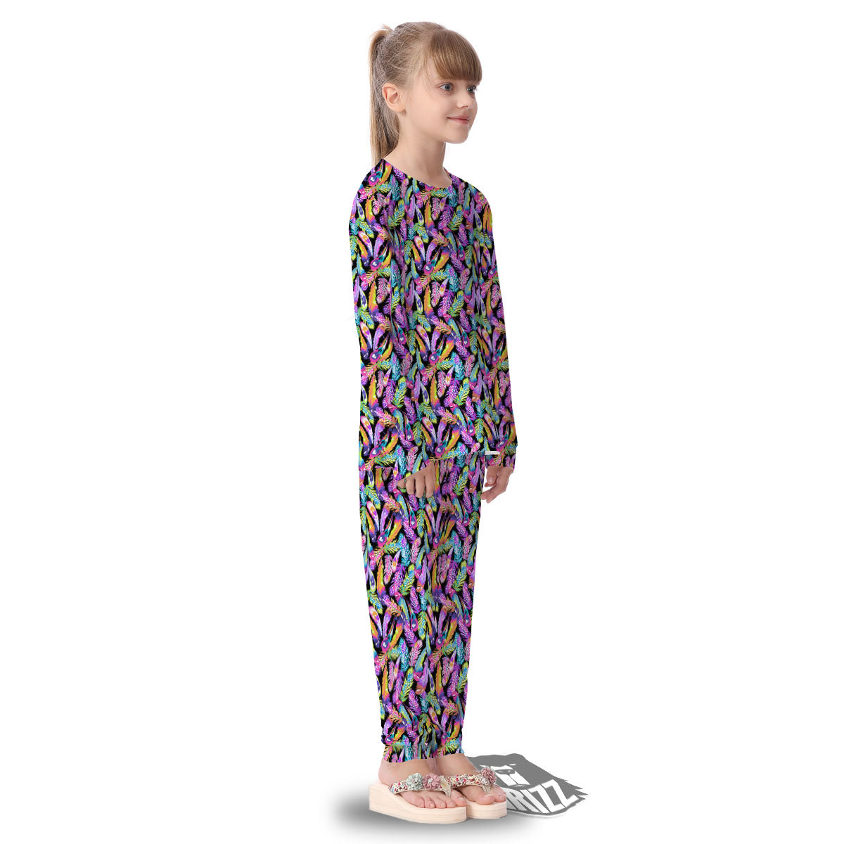 Feather Colorful Print Pattern Kid's Pajamas-grizzshop