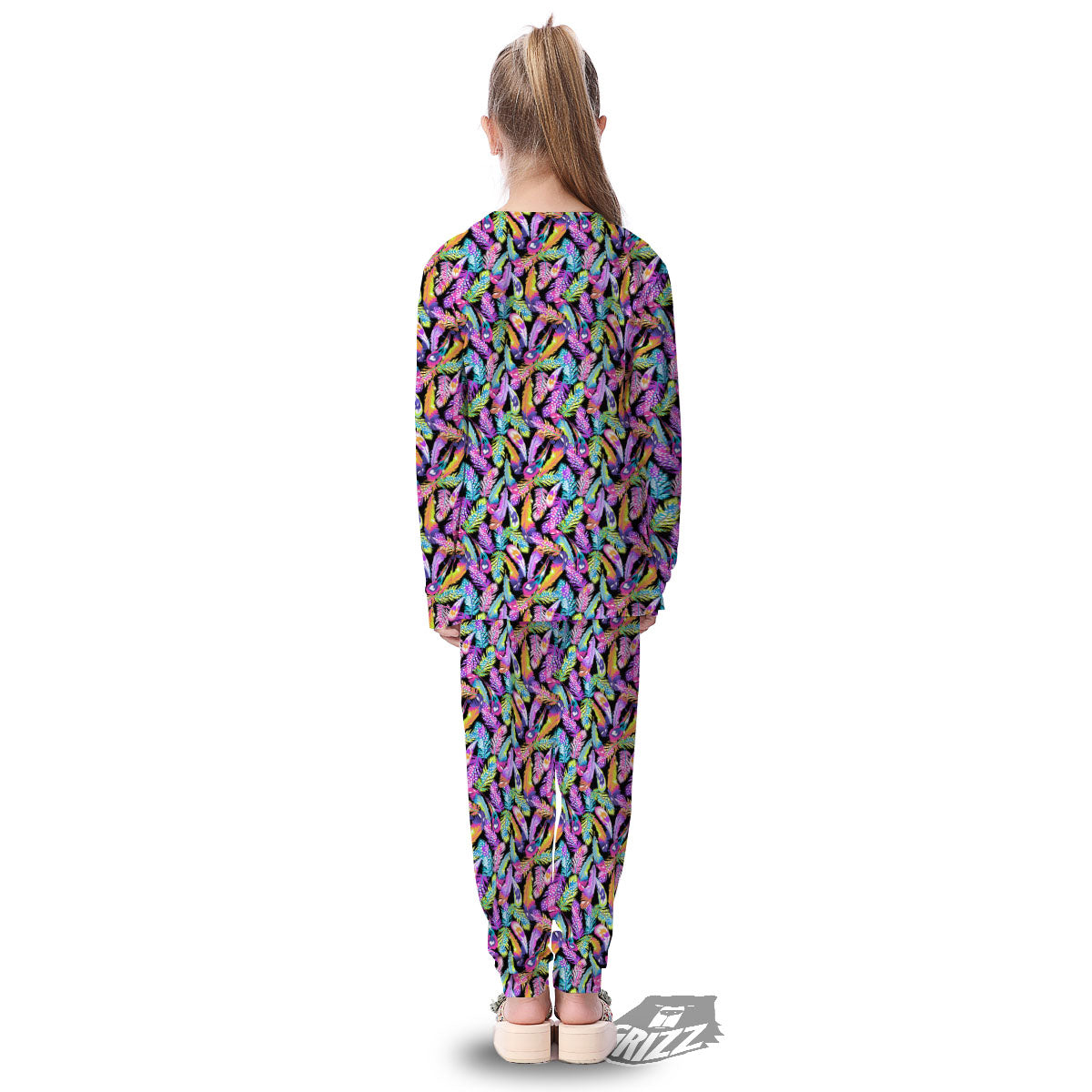Feather Colorful Print Pattern Kid's Pajamas-grizzshop