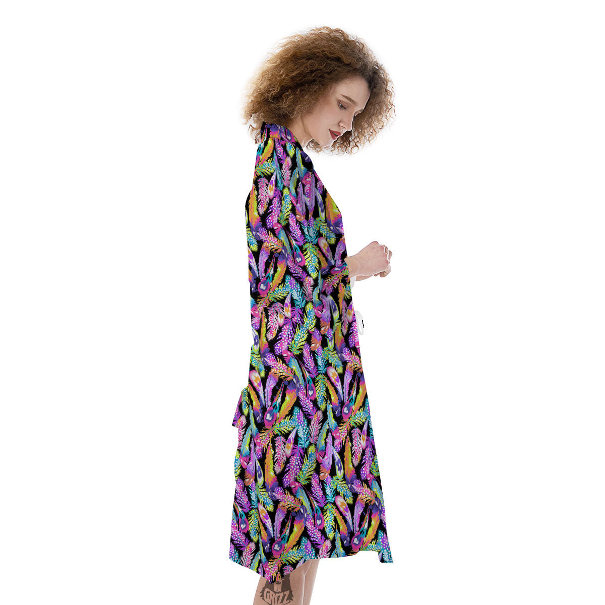 Feather Colorful Print Pattern Kimono-grizzshop