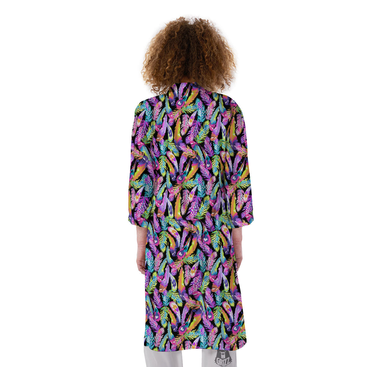 Feather Colorful Print Pattern Kimono-grizzshop