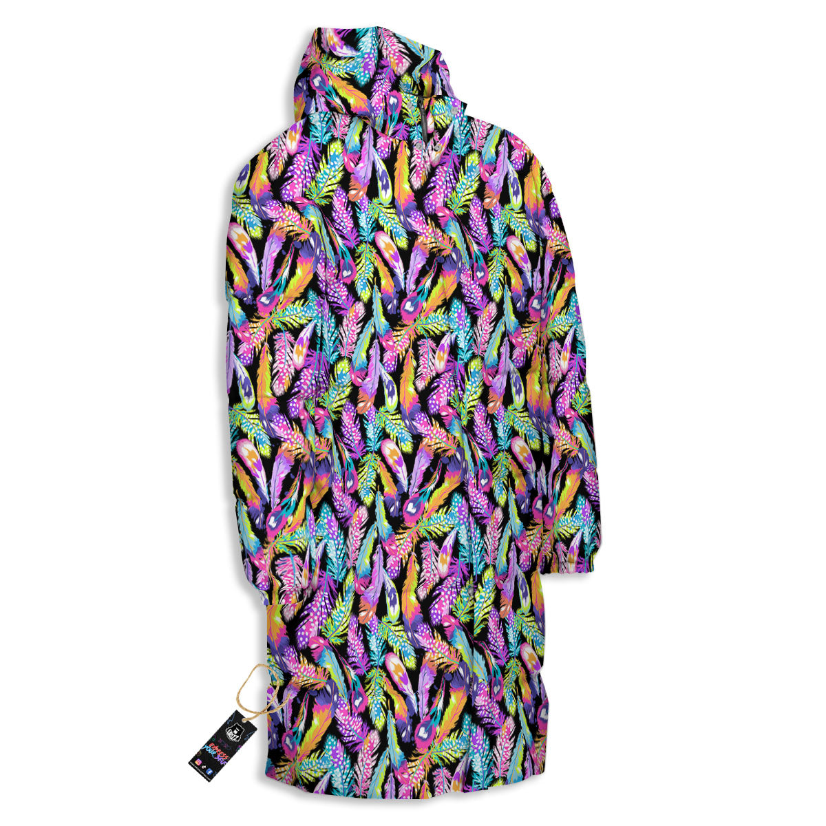 Feather Colorful Print Pattern Long Down Jacket-grizzshop