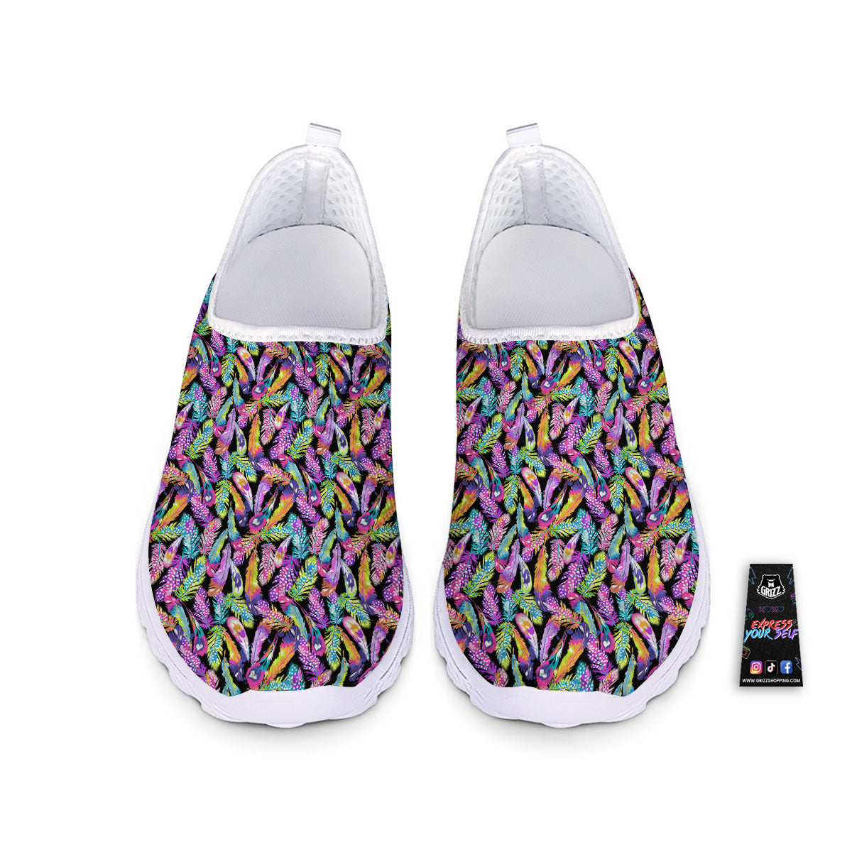Feather Colorful Print Pattern Nurse Shoes-grizzshop