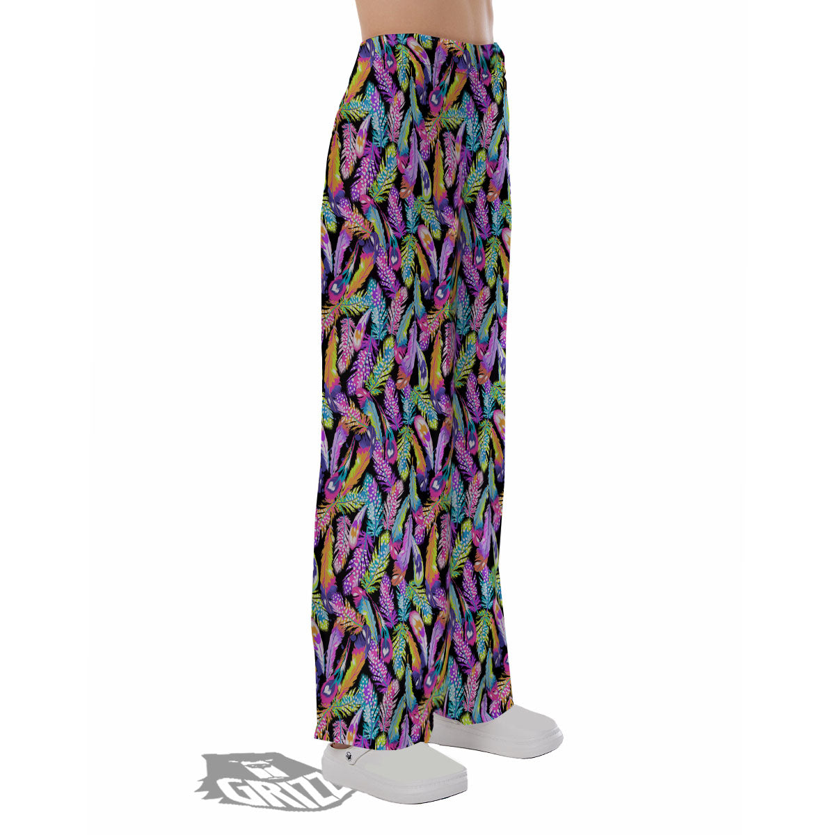 Feather Colorful Print Pattern Pajama Pants-grizzshop