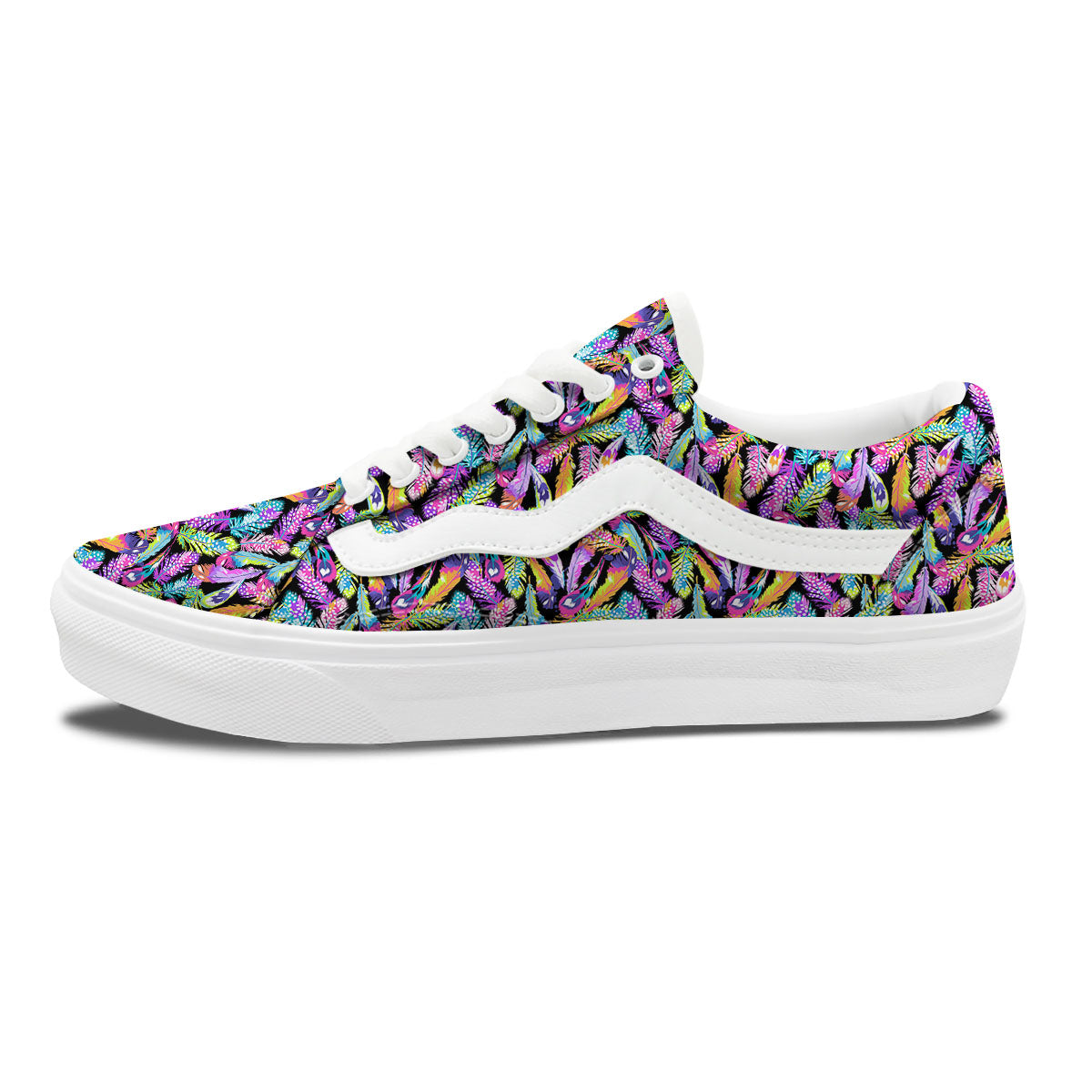 Feather Colorful Print Pattern Skate Shoes-grizzshop