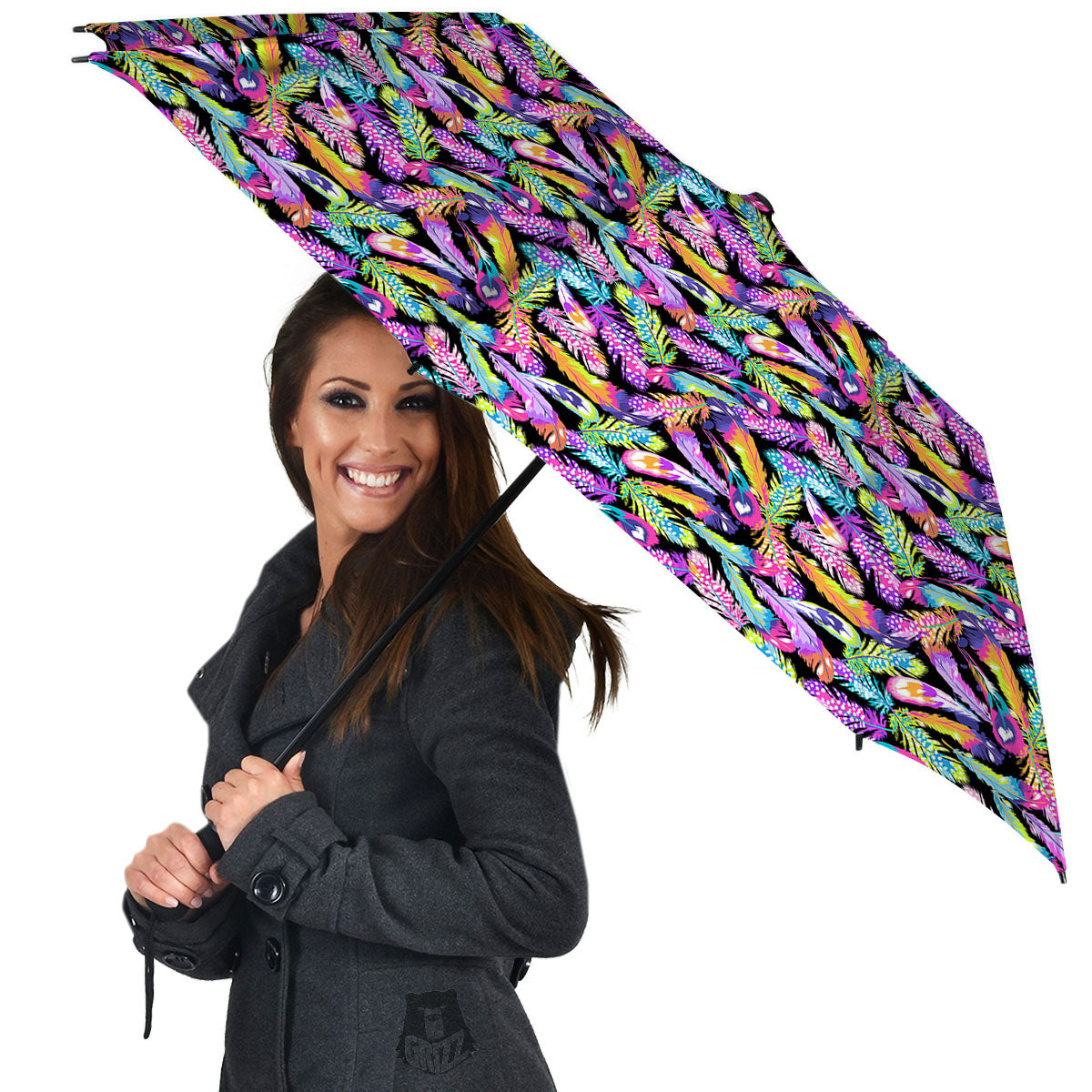 Feather Colorful Print Pattern Umbrella-grizzshop