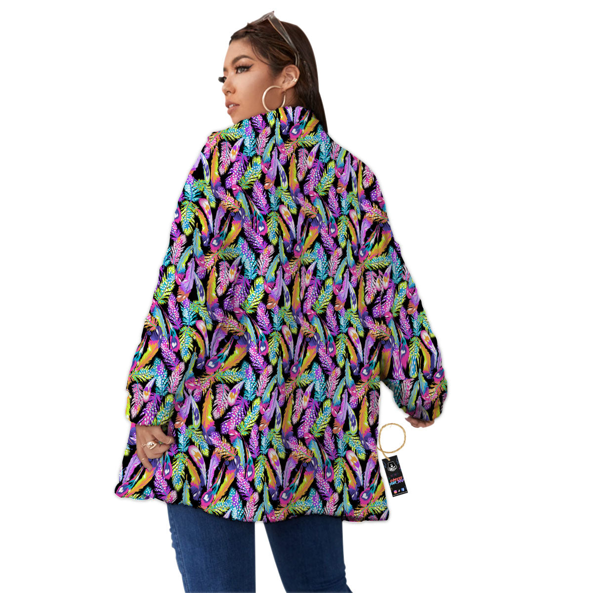 Feather Colorful Print Pattern Women's Sherpa Jacket-grizzshop