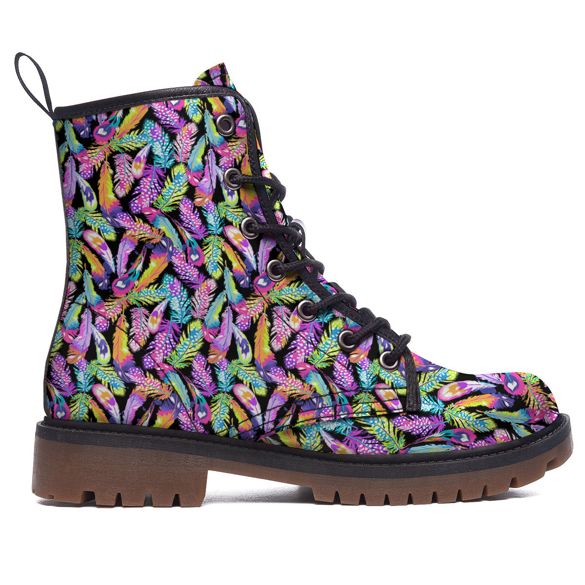 Feather Colorful Print Pattern Work Boots-grizzshop