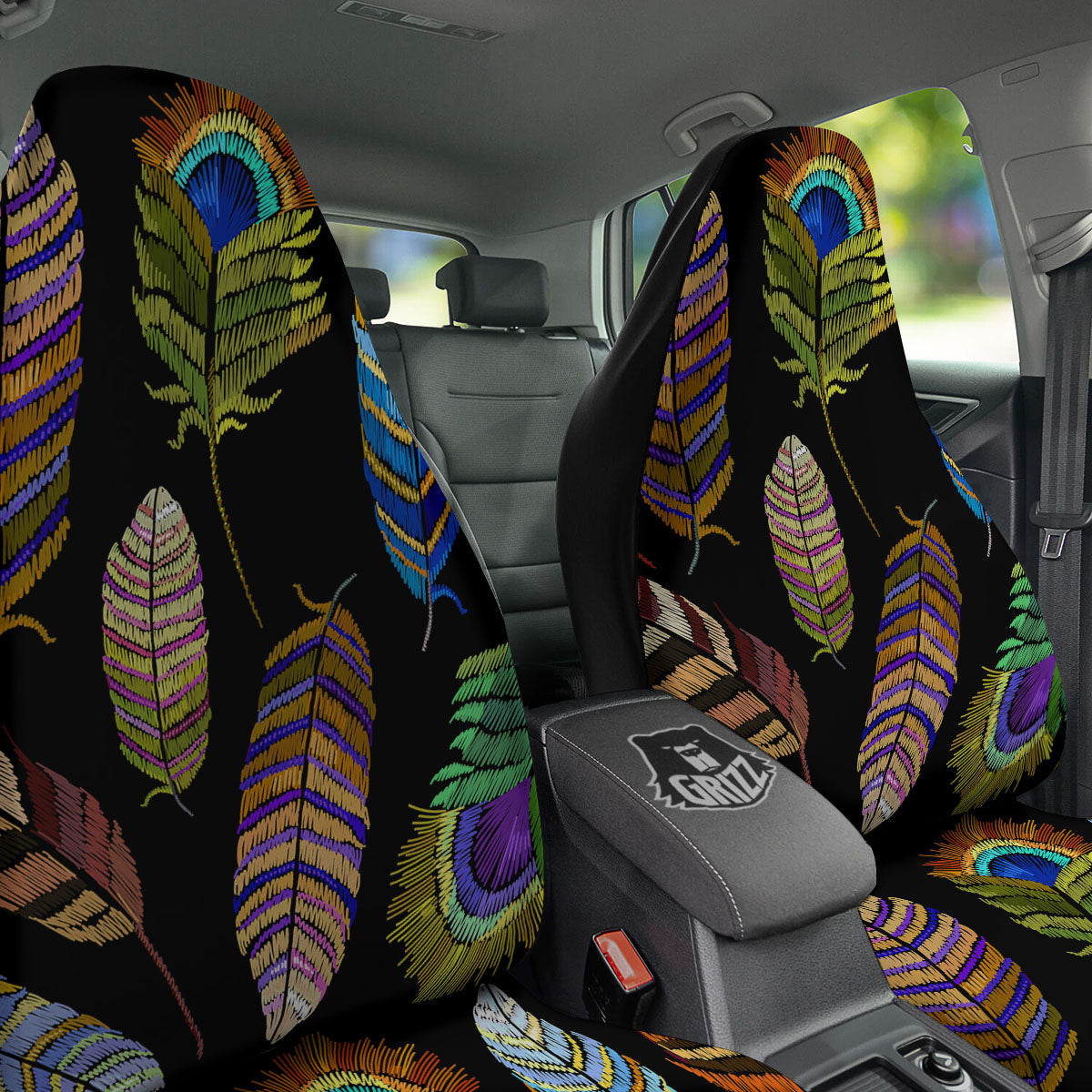 Feather Embroidery Peacock Print Car Seat Covers-grizzshop
