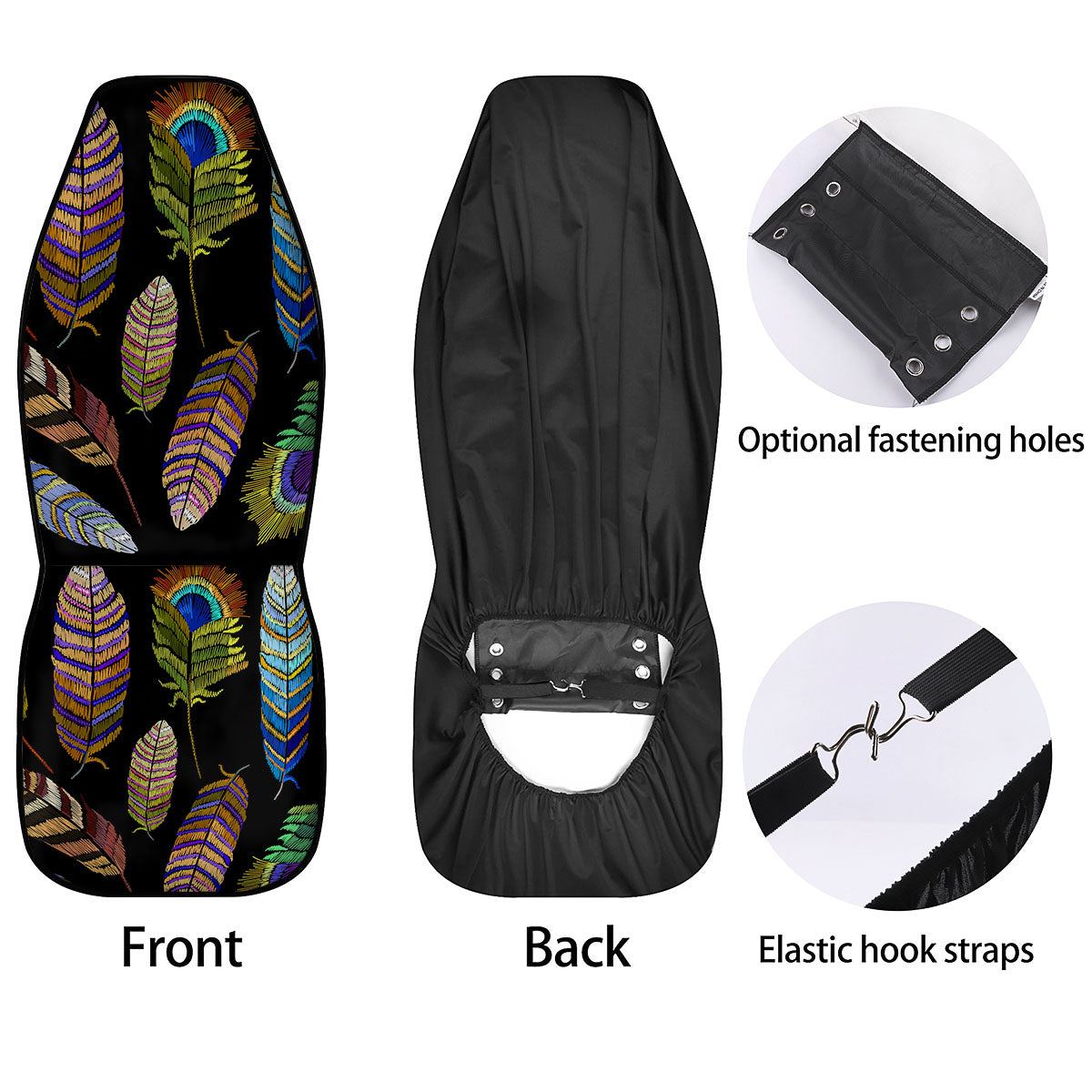 Feather Embroidery Peacock Print Car Seat Covers-grizzshop
