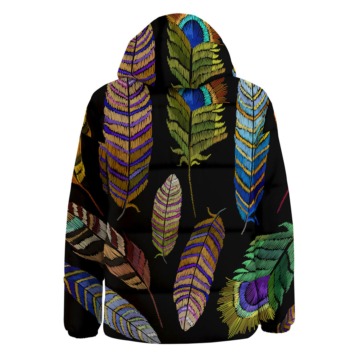 Feather Embroidery Peacock Print Down Jacket-grizzshop