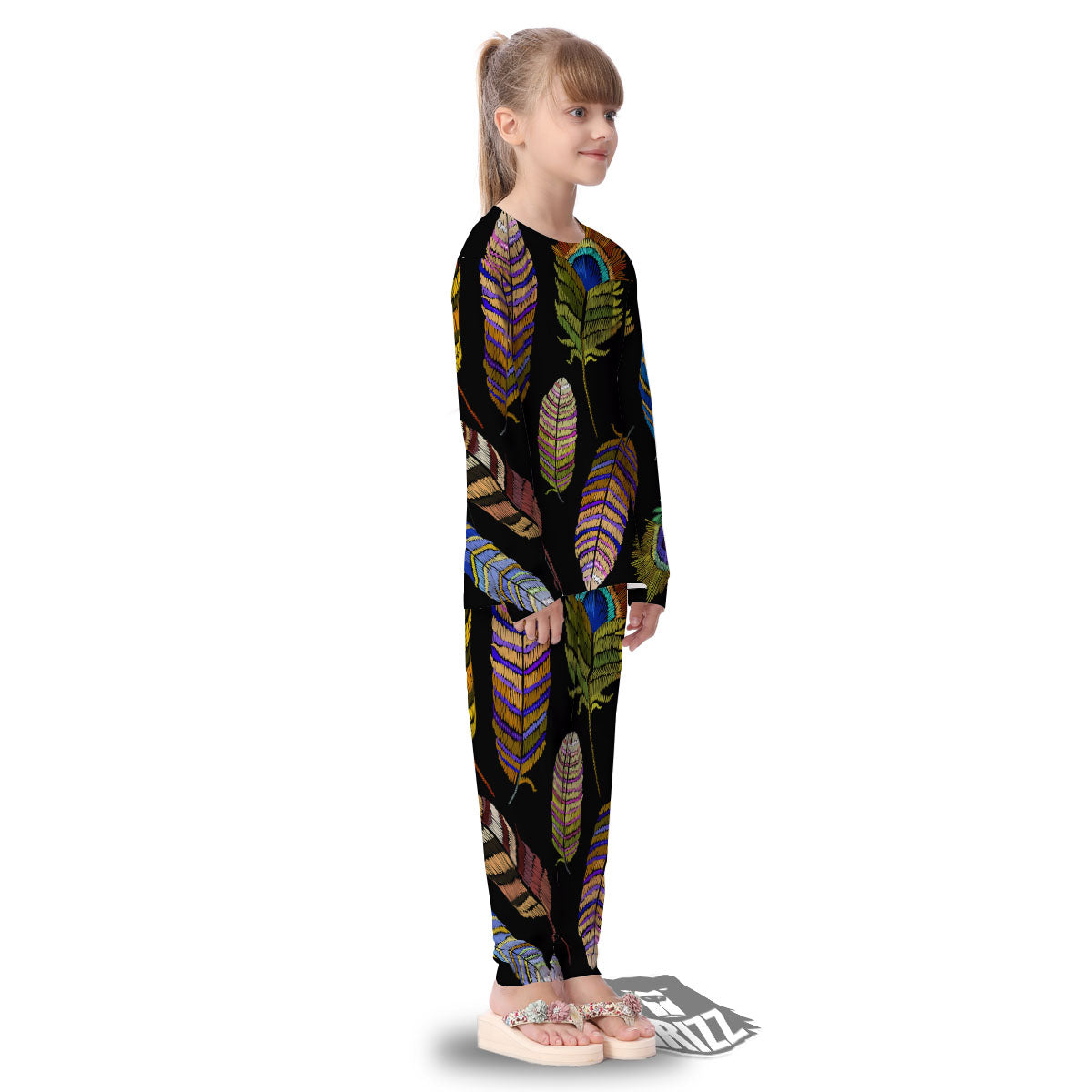 Feather Embroidery Peacock Print Kid's Pajamas-grizzshop