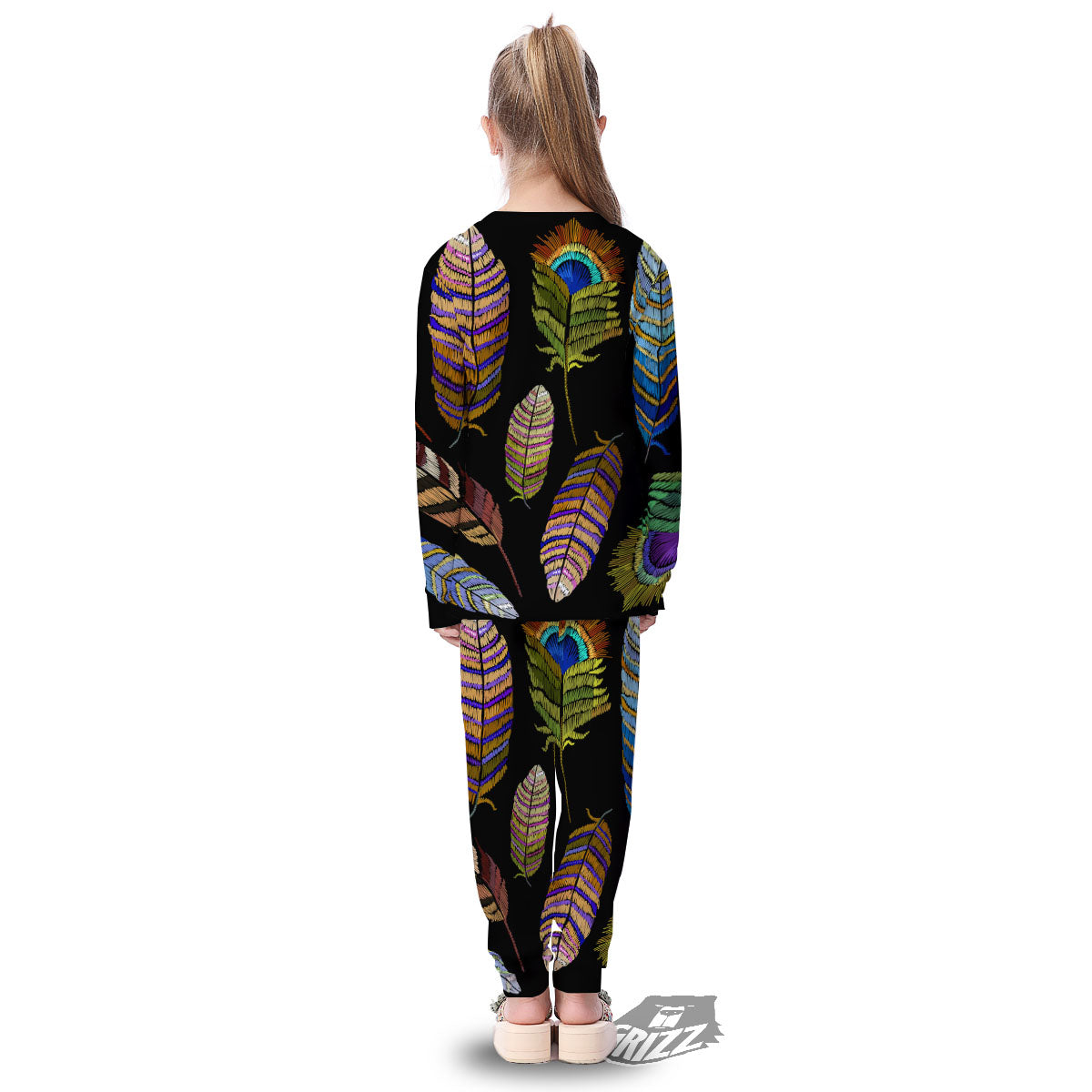 Feather Embroidery Peacock Print Kid's Pajamas-grizzshop