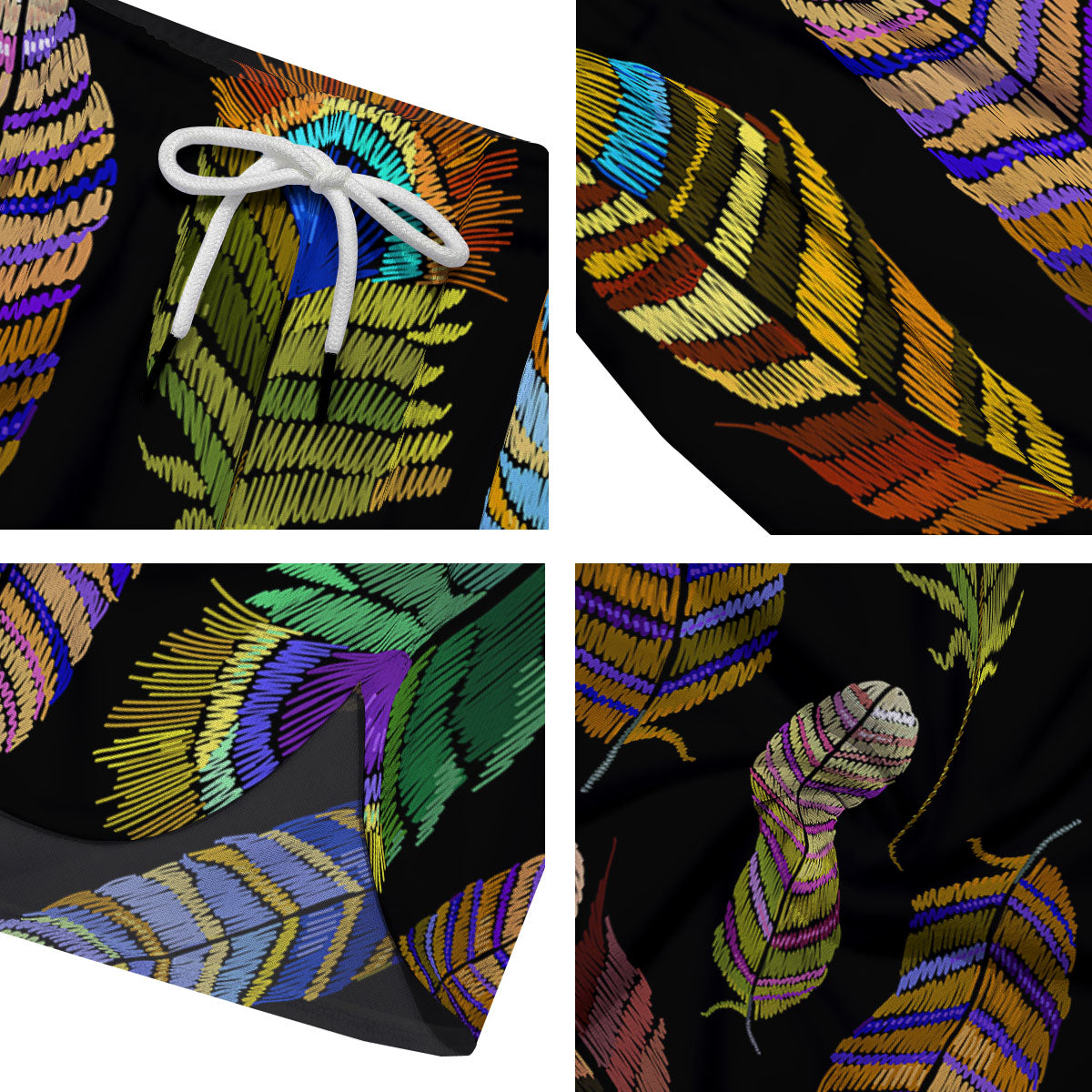 Feather Embroidery Peacock Print Men's Running Shorts-grizzshop