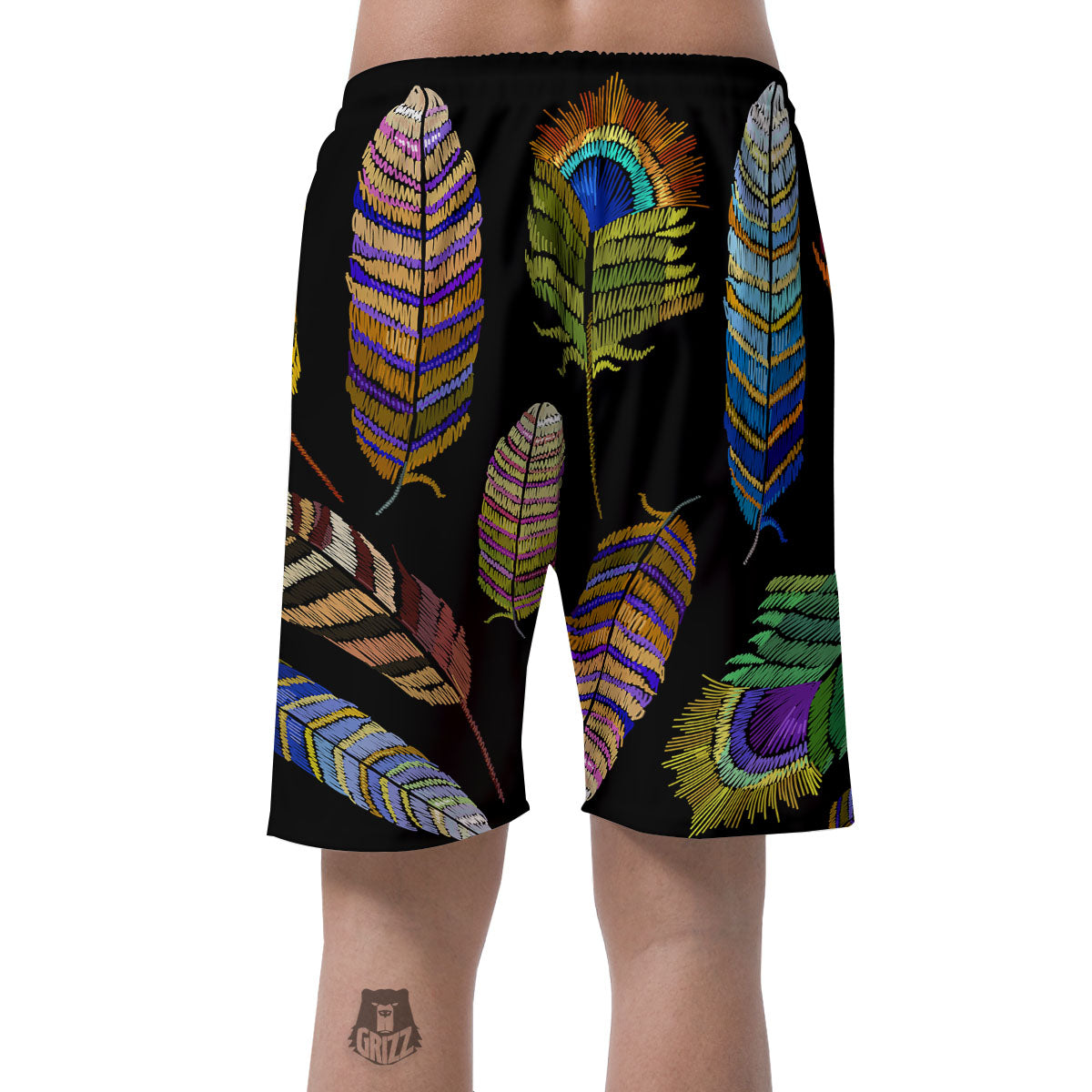 Feather Embroidery Peacock Print Men's Shorts-grizzshop