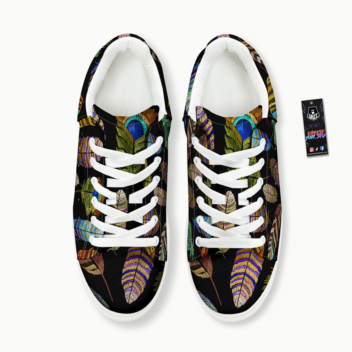 Feather Embroidery Peacock Print Platform Shoes-grizzshop