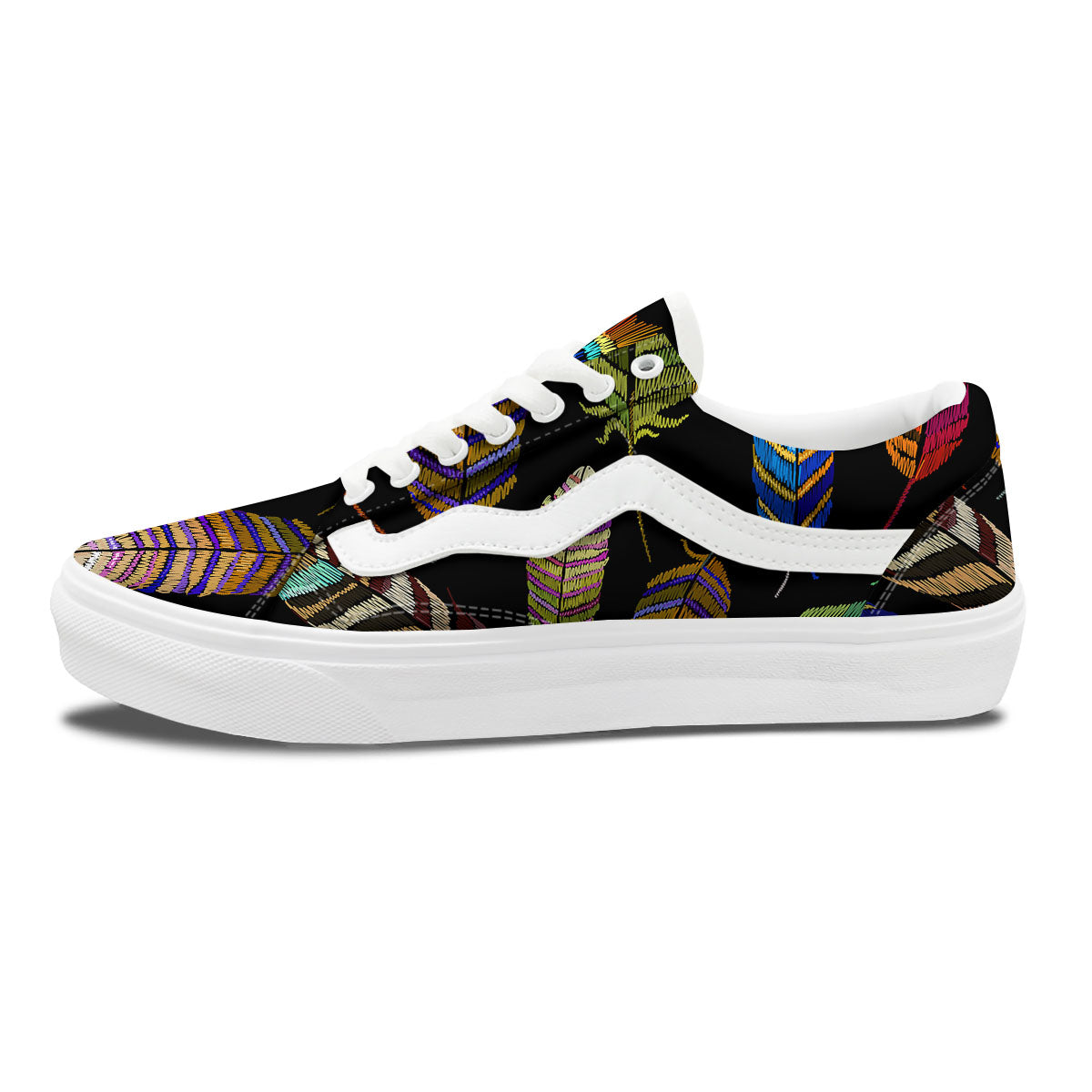 Feather Embroidery Peacock Print Skate Shoes-grizzshop