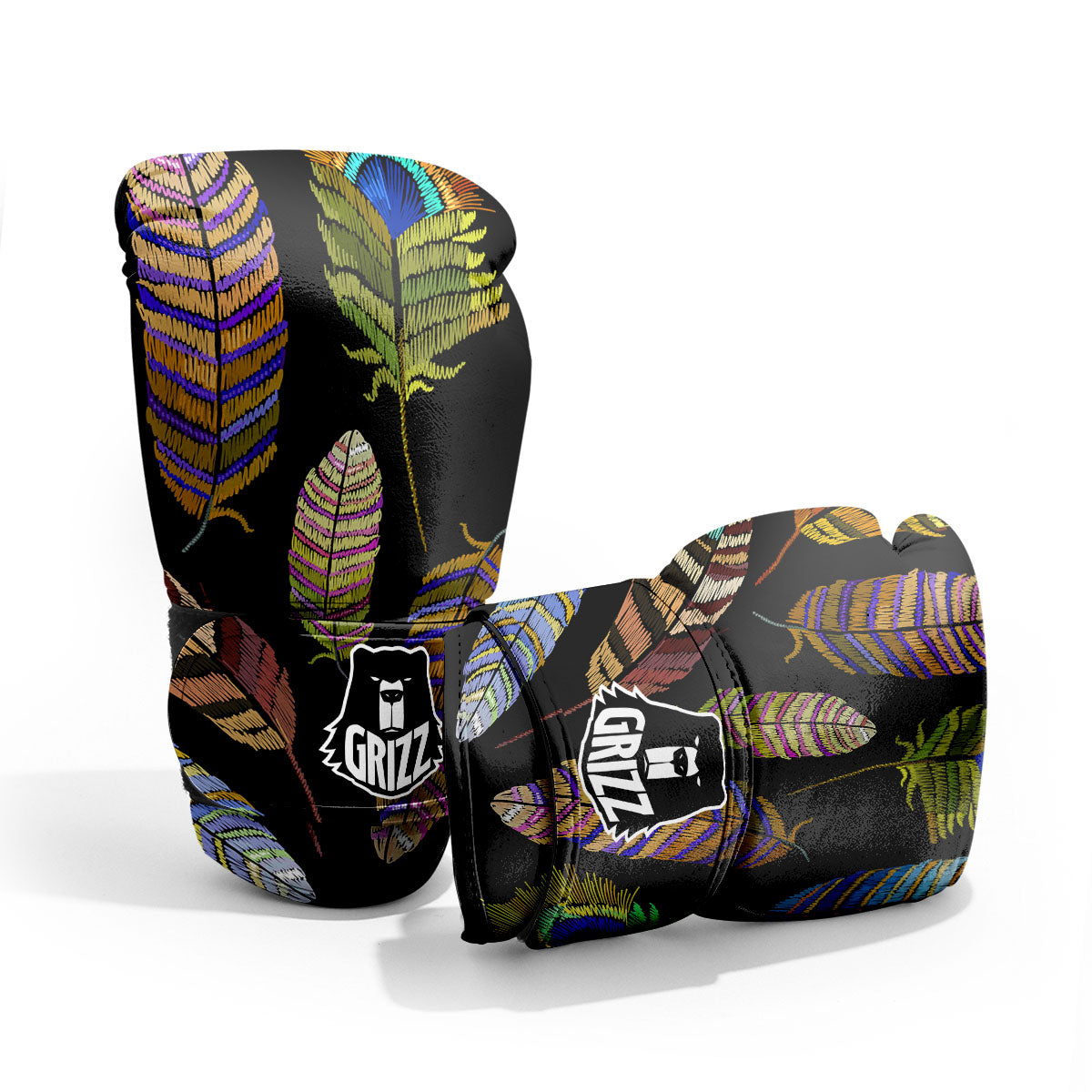 Feather Embroidery Peacock Print Pro Boxing Glove