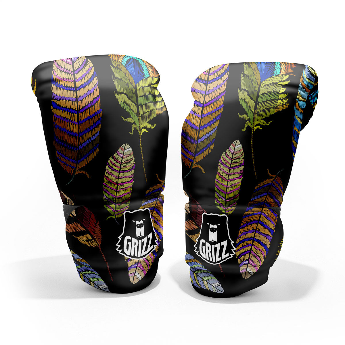 Feather Embroidery Peacock Print Pro Boxing Glove