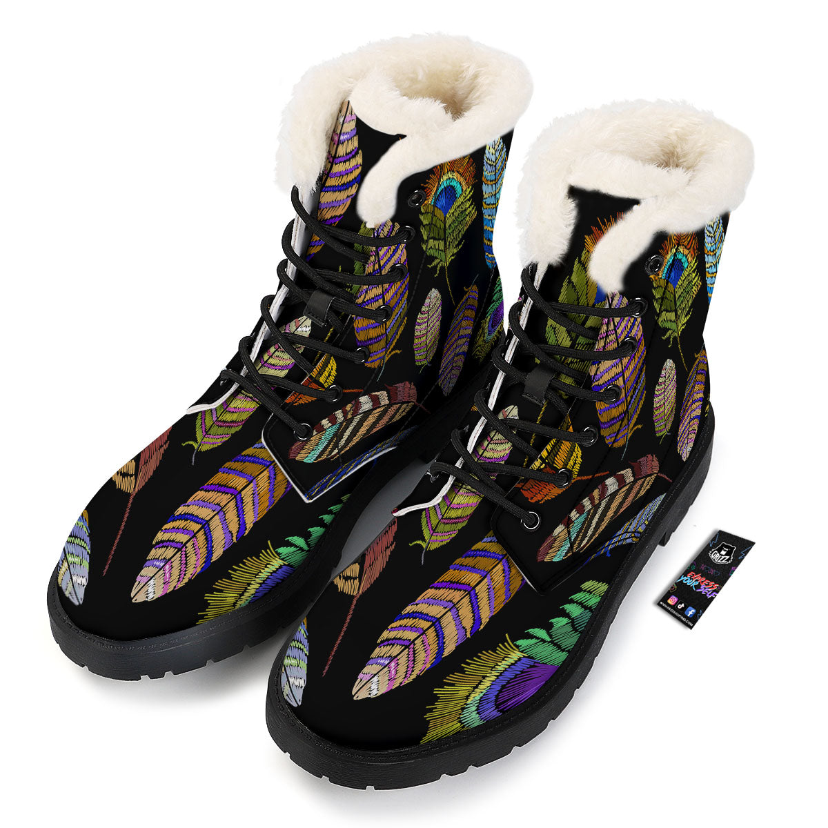 Feather Embroidery Peacock Print Winter Boots-grizzshop