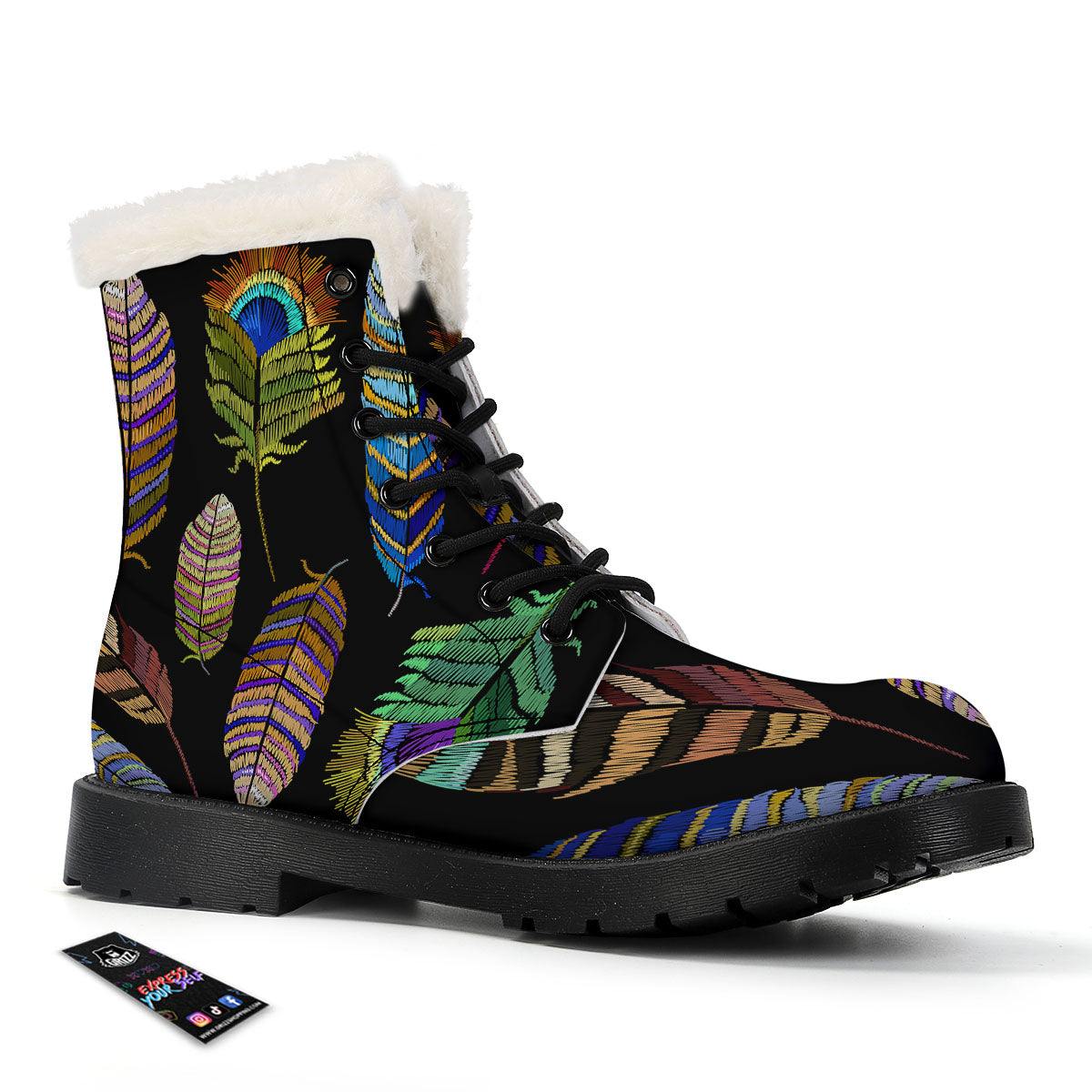 Feather Embroidery Peacock Print Winter Boots-grizzshop