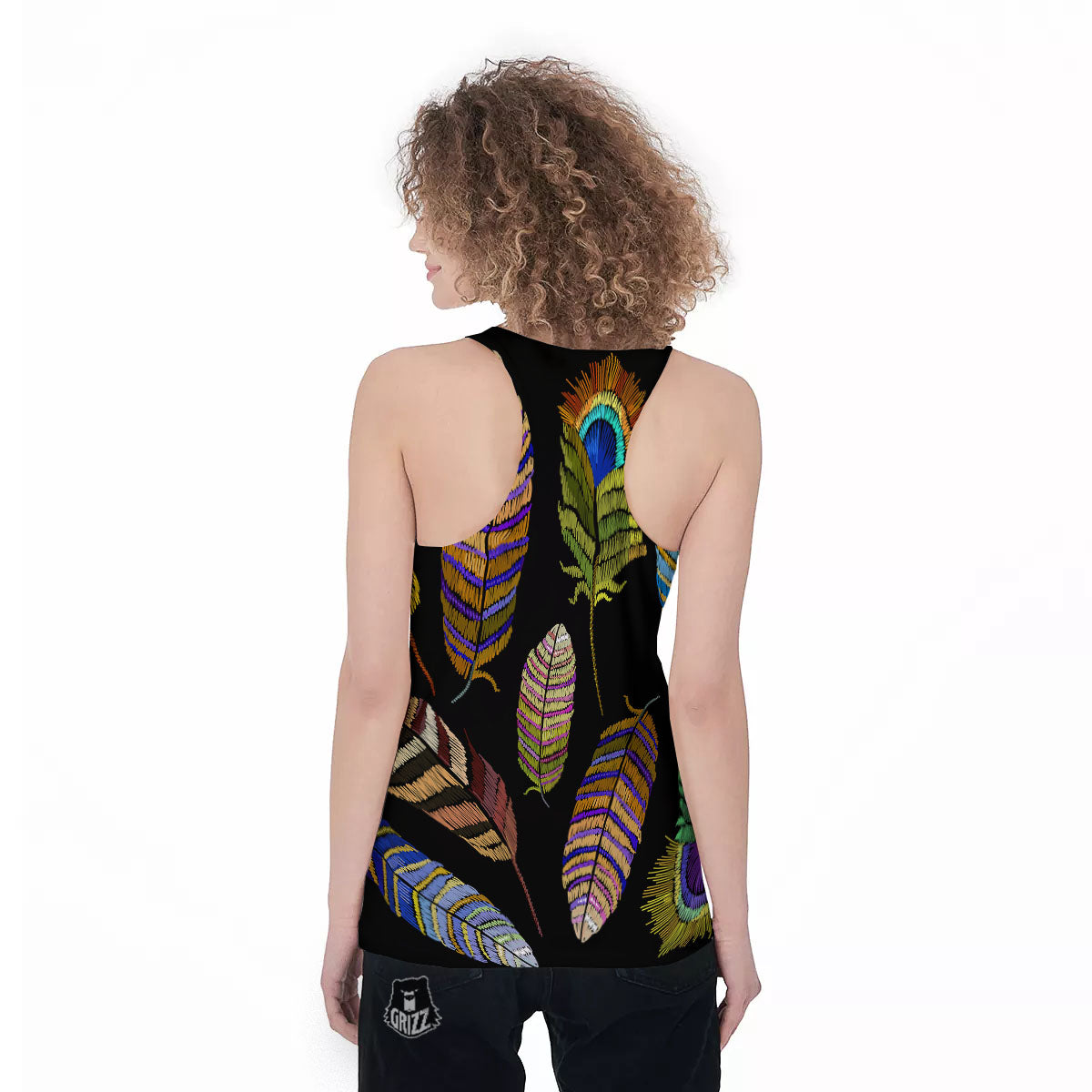 Feather Embroidery Peacock Print Women's Racerback Tank Top-grizzshop