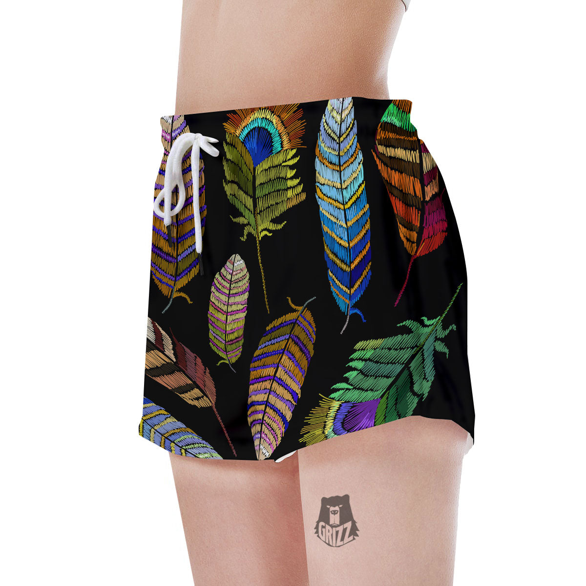 Feather Embroidery Peacock Print Women's Shorts-grizzshop