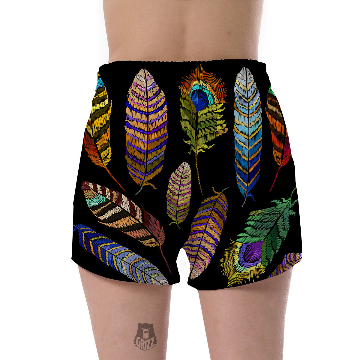 Feather Embroidery Peacock Print Women's Shorts-grizzshop